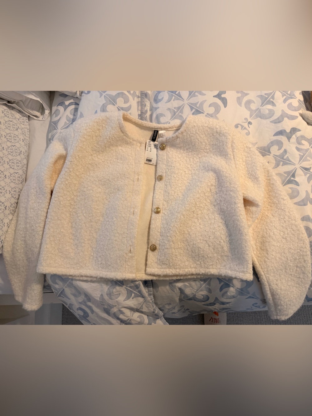 H&M Cream Teddy Button-Front Jacket
